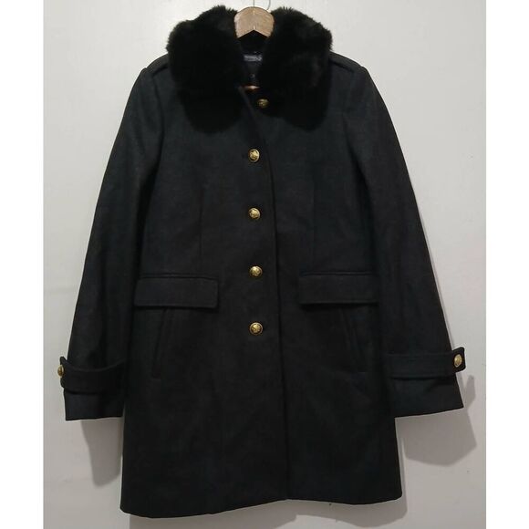 J crew womens Size 8 melton wool long coat dark gray Italian di carmignano - Picture 2 of 8